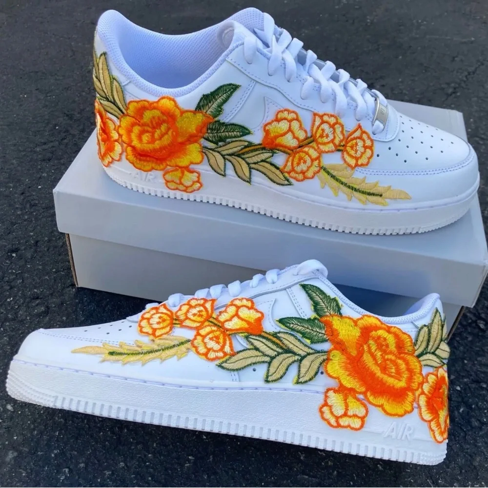 Nike orange flower Air Force 1s multiple sizes available - Picture 5 of 11